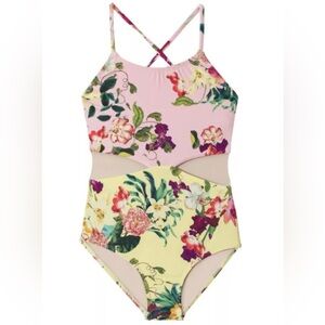 PQ Swim Floral Cut Out One Piece Swimsuit size 6 NWT $80